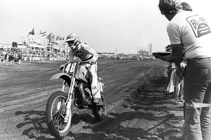 Johnny O'Mara, on his way to helping Team USA claim its very first Motocross des Nations victory in Maggiora Italy in 1981. Team USA has since gone on to post more MXdN wins than any other country.