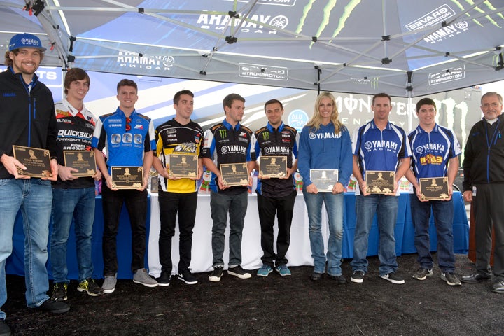 Webb (center) was among nine Yamaha champions inducted today at the company's U.S. headquarters in Cypress, California.