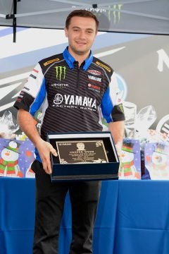 Cooper Webb received his second induction to Yamaha's Wall of Champions. Webb won the AMA 250cc SX West Supercross Championship and the 2017 AMA 250cc Motocross Championship. PHOTOS BY SCOTT ROUSSEAU.